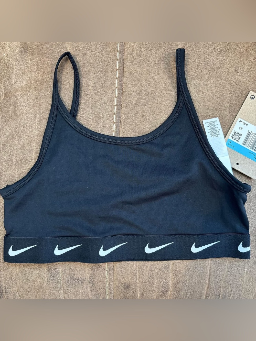 Youth Nike Black Sports Bra with White Swoosh Band